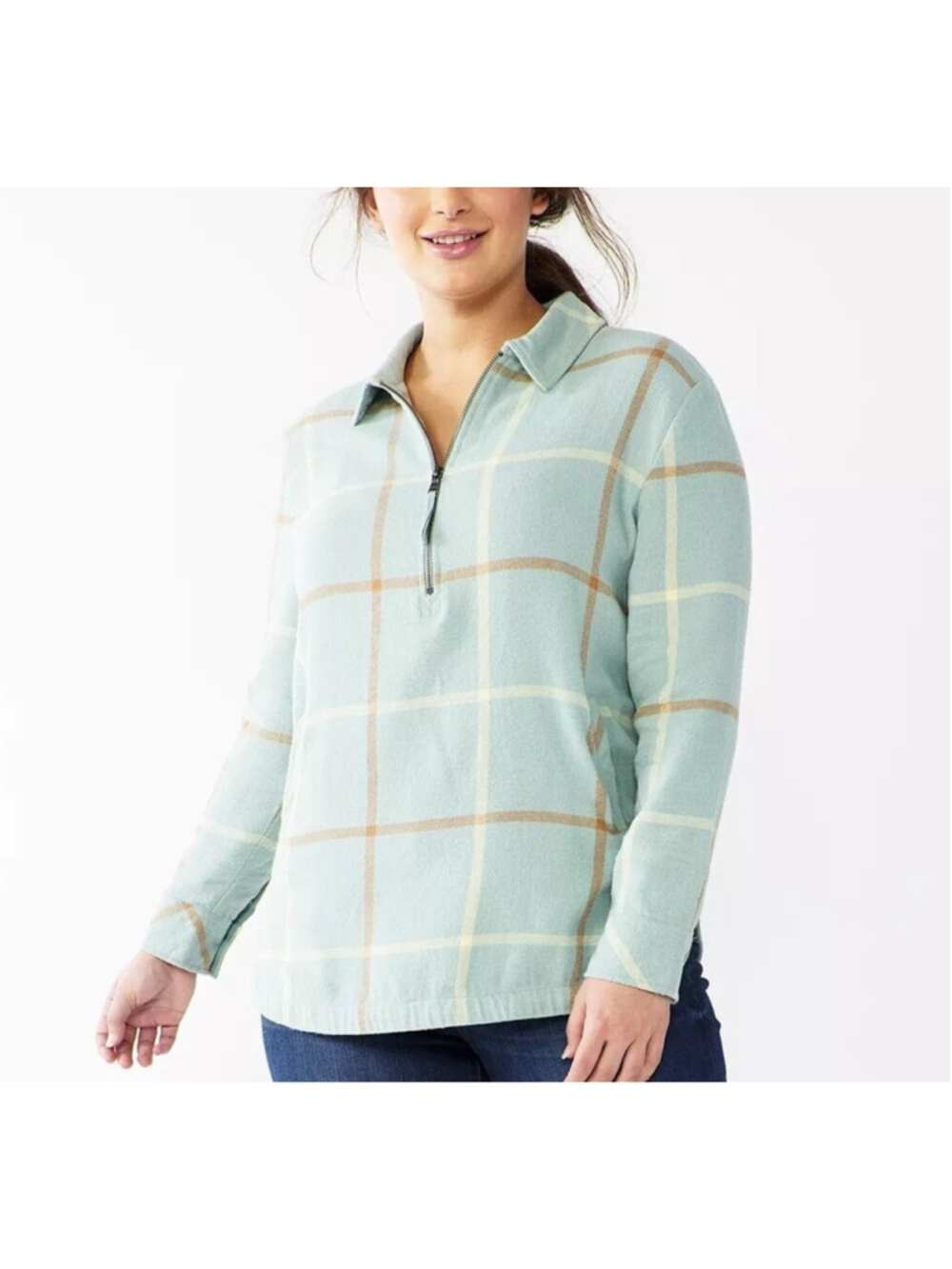 Women's Sonoma Goods For Life Size Large Zip-Front Flannel Shirt MSRP $44